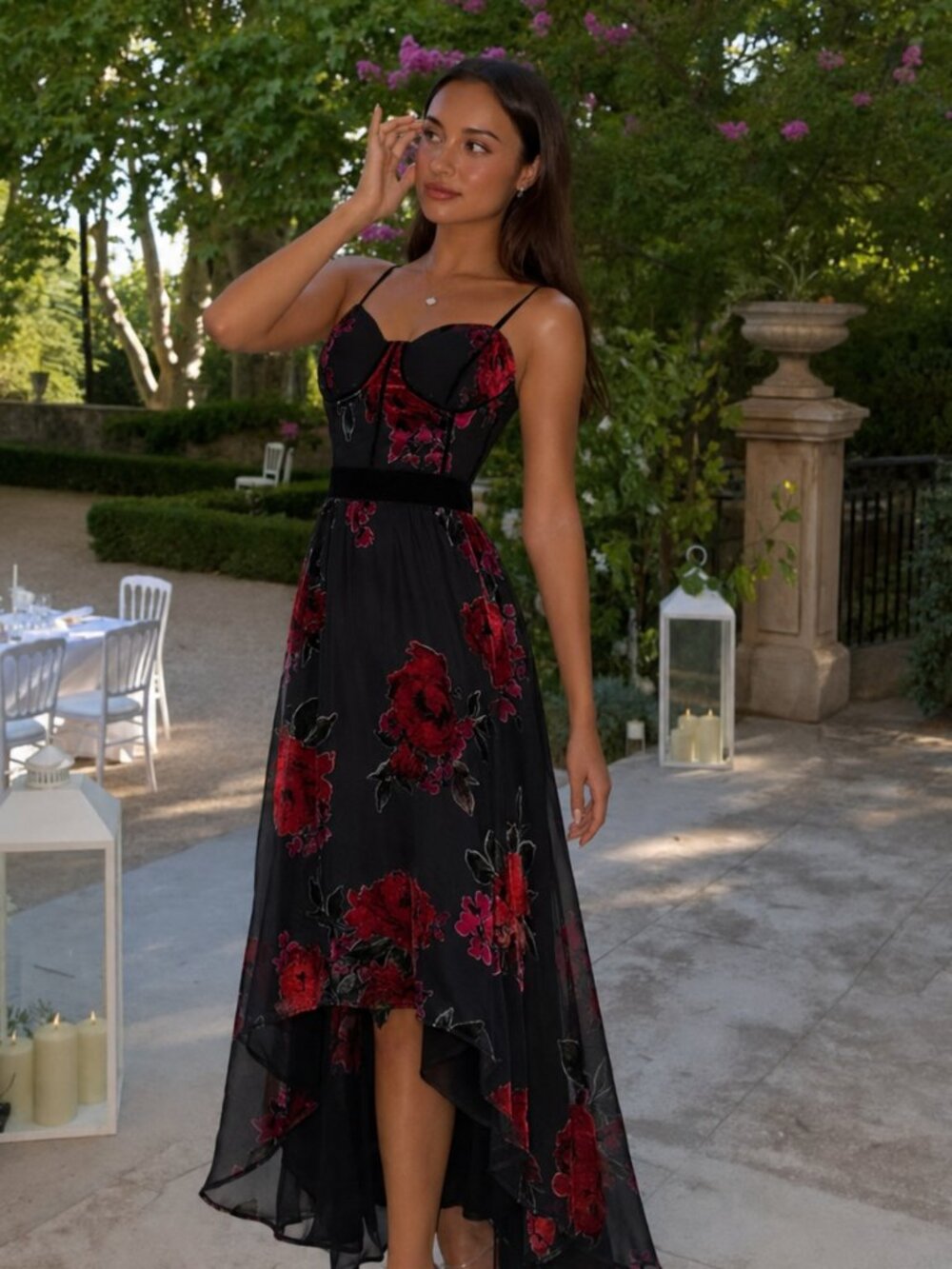 Betsey Johnson Floral High Low Corset Midi Dress Size Small Formal (u)